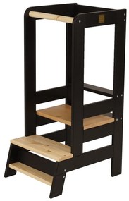 Čierna/v prírodnej farbe učiaca veža z borovicového dreva Montessori – Meowbaby