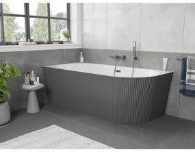 Mexen Silo, rohová voľne stojaca ryhovaná vaňa, ľavá, 150 x 75 cm, biela-šedá, brúsený grafit prepad, 52891507562L-66