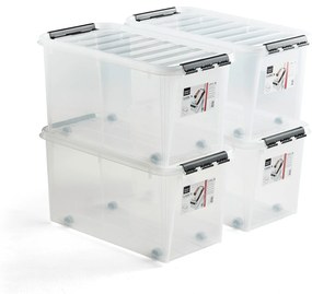 Plastový box s vekom LEE, 70 L, 4 ks, 720x400x380 mm, priehľadný