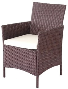 Záhradná súprava 2 kresiel, pohovky a stolíka HWC-D82 - melírovaná hnedá s krémovými vankúšmi