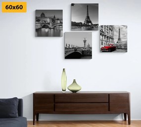 Set obrazov Paríž s retro červeným autom Varianta: 4x 60x60