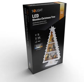 Solight LED drevený vianočný stromček s dekoráciami, 13x LED, 53 cm, 2x AA