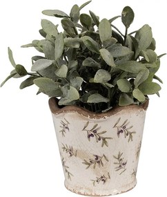 Béžový antik obal na kvetináč s olivami Olive Fields S - Ø 13*12 cm