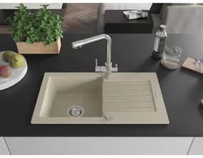 Mexen Pablo, granitový drez 752x436x161 mm, 1-komorový a chrómová batéria Duero, béžová, 6510-69-671600-00