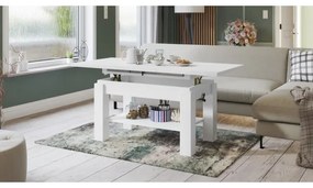 Rozkladací konferenčný/jedálenský stôl s policou ADONIS biely