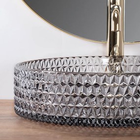 Rea Cristal, sklenené umývadlo na dosku 390x390x95 mm, dymové sklo-nikel brúsený, REA-U8880