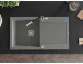 Mexen Leo, 1-komorový granitový drez 900x500x190 mm a drezová batéria Flora, šedá, 6501-71-670401-07