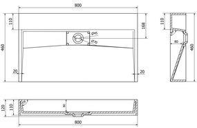 Mexen Ava, umývadlo na dosku z konglomerátu 80 x 46 cm, biela, 23018000
