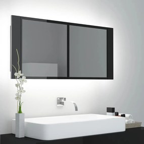 LED kúpeľňová zrkadlová skrinka lesklá čierna 100x12x45 cm