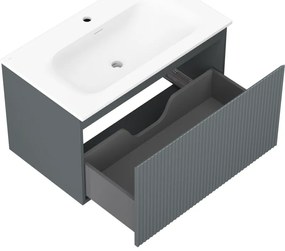Mexen Rivel, kúpeľňová skrinka 80 cm s umývadlom Vela, 1 zásuvka, drážkovaná, grafitová matná/biela matná, 91A20-08047-1-BF66-W23M01