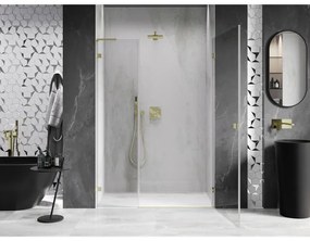 Mexen Lunar-B, L výklopné pravé sprchové dvere 140 cm, 8mm číre sklo, zlatý matný profil, 832SL-140-050-55-00-P