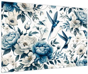 Obraz - Kolibríky s kvetmi (90x60 cm)