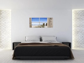 Obraz - Okno v výhľadom na pláž (120x50 cm)