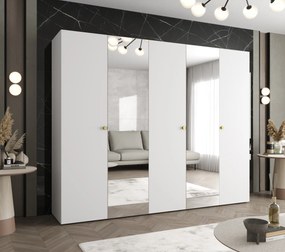 Šatníková skriňa 250 cm Parna 2 (biela + zlatá). Akcia -20%. Vlastná spoľahlivá doprava až k Vám domov. 1125947