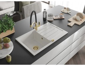 Mexen Bruno, 1-komorový granitový drez 795x495x200 mm a drezová batéria Duo, biela, 6513-20-671701-57-G