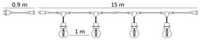 LED Vonkajšia dekoračná reťaz BAJA ST64 15xE27/1W/230V 15,9m IP44 teplá biela