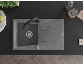 Mexen Cesar, 1-komorový granitový drez 775x470x190 mm a drezová batéria Elia, šedá, 6514-71-670101-70