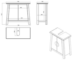 furniture-nabytek.cz - Masívna umývadlová skrinka Rangoon z recyklovanej borovice, lakovaná, hnedá – 70×32×61 cm