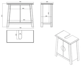 furniture-nabytek.cz - Masívna umývadlová skrinka Rangoon z recyklovanej borovice, lakovaná, hnedá – 70×32×61 cm