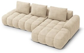 Béžová zamatová rozkladacia/s úložným priestorom rohová pohovka (pravý roh/s leňoškou) Linz – Cosmopolitan Design