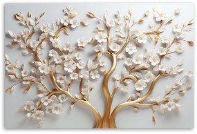 Gario Obraz na plátne Biele kvety magnólie na zlatých konároch Rozmery: 120 x 80 cm
