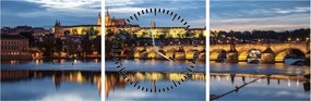 Obraz Pražského hradu a Karlovho mosta (s hodinami) (90x30 cm)