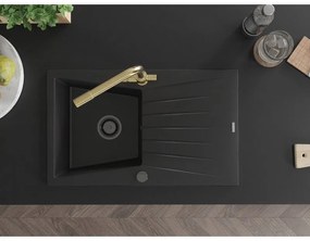 Mexen Cesar, granitový drez 775x470x190 mm, 1-komorový a zlatá batéria Duero, čierna, 6514-77-671600-50-B