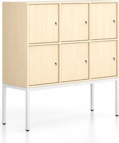 Kancelárska skriňa FRAME, nízka, biela podnož, 6x dvere, 1299 x 450 x 1331 mm, cylindrický zámok, breza