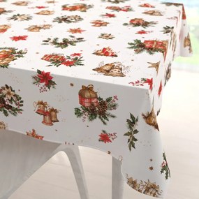 Biante Vianočný bavlnený štvorcový obrus Sandra SA-515 Vianočné hviezdy a ozdoby na bielom 150x150 cm