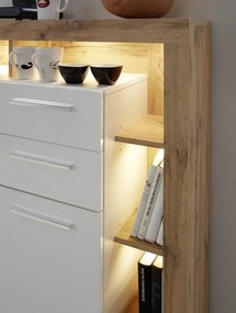 Vysoká komoda Rock, 121 cm, dub Wotan / biely lesk