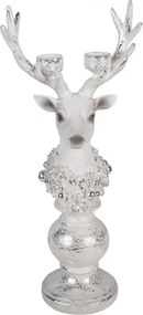 Biely antik dekoračný svietnik Jeleň s patinou - 17*11*38 cm