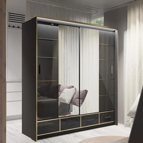 Šatníková skriňa Modena 200 LED, Biela/biela lesk