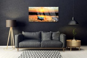 Skleneny obraz Loďka most jazero príroda 120x60 cm