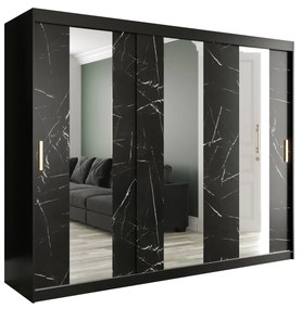 Šatníková skriňa 250 cm Marbelo P (matná čierna + čierny mramor). Akcia -20%. Vlastná spoľahlivá doprava až k Vám domov. 1064529