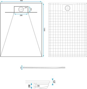 Rea Bazalt Carrara, SMC sprchová vanička 90x120, biela-kamenný vzor, REA-K7001