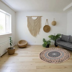 Protišmykový koberec NOVO béžový / sivý kruh