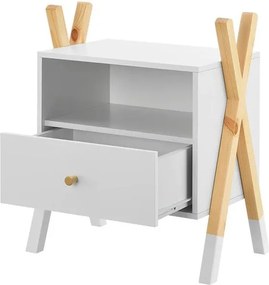 Detský nočný stolík, biely so zásuvkou a policou