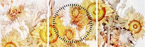 Obraz - Slnečnica, maľba (s hodinami) (90x30 cm)