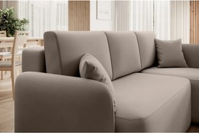 Béžová zamatová rozkladacia/s úložným priestorom rohová pohovka (pravý roh/s leňoškou) Hadson – ELTAP