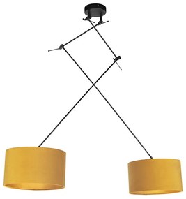 Závesná lampa so zamatovými odtieňmi okrová so zlatou 35 cm - Blitz II čierna