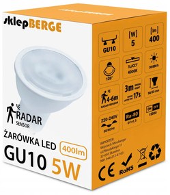 BERGE LED žiarovka GU10 5W s pohybovým a súmrakovým senzorom