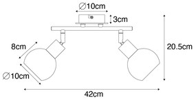 Stropné svietidlo čierne s dymovým sklom a drevenou časťou 2-žiarovkové - Vidro