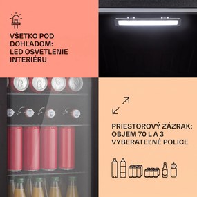 Klarstein Beercave 70, chladnička, 70 l, 3 police, trojito izolované sklenené dvere, dotyková