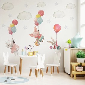 Gario Detská nálepka na stenu Zvieratká s balónmi v oblakoch