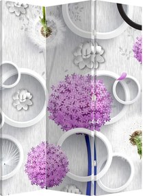 Paraván - 3D abstrakcie s kruhmi a kvetinami (126x170 cm)