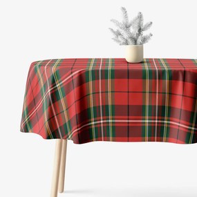 Goldea vianočný oválny obrus 100% bavlnené plátno - červené káro 140 x 220 cm
