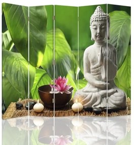 Ozdobný paraván Buddha Zen Flower Leaf - 180x170 cm, päťdielny, klasický paraván