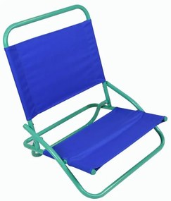 Plážové skladacie kreslo s modrým PVC poťahom a zeleným oceľovým rámom D104138