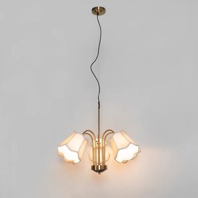 Klasické závesné svietidlo mosadz s bielym tienidlom 5-žiarovkové - Nona