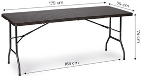 Skladací záhradný stôl, 180 cm, ratan